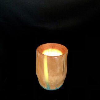 Petite lampe en bois et résine turquoise