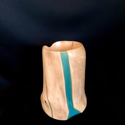 Lampe en bois et résine bleu océan (modèle "baïne") – Image 2