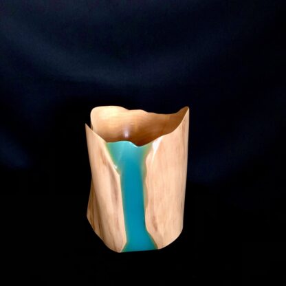 Lampe en bois et résine bleu océan (modèle "dune") – Image 2